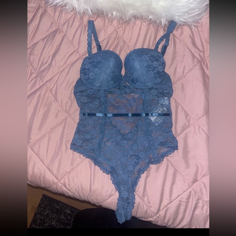 Dusty Blue Lace Bodysuit with Padded Cups